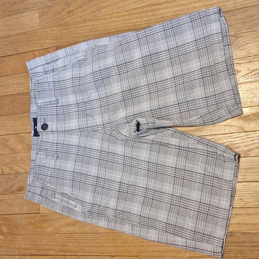 american eagle 'longboard' grey plaid khaki shorts mens 30 ln!